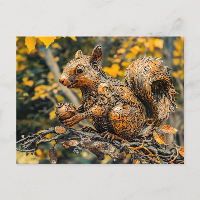 Carte Postale Metal Squirrel on Branch in autumn (Devant)