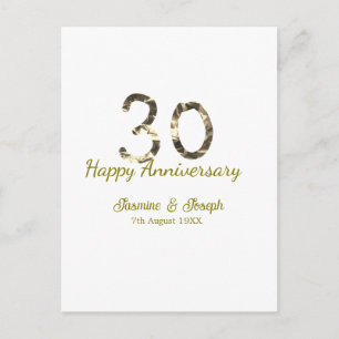 Carte Postale Métallisé or 30e Joyeux anniversaire ajoutez nom
