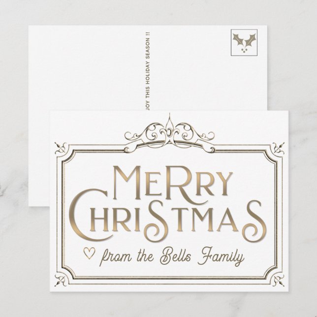 Carte Postale Métallurgique Joyeux Noël Fancy Vintage Frame (Devant / Derrière)