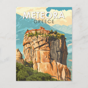 Carte Postale Meteora Grèce Illustration Voyage Art Rétro