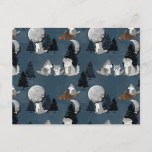 Carte Postale Meute de loups mignons ciel nocturne bois lune