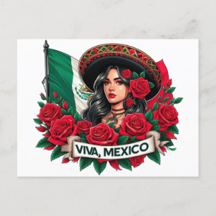 Carte Postale Mexicaine Fille Viva mexico Illustration du drapea