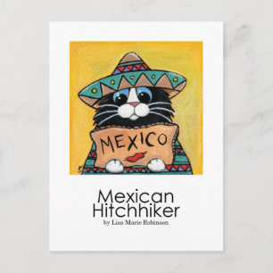 Carte postale mexicaine Hitchhiker Whimsical Cat A
