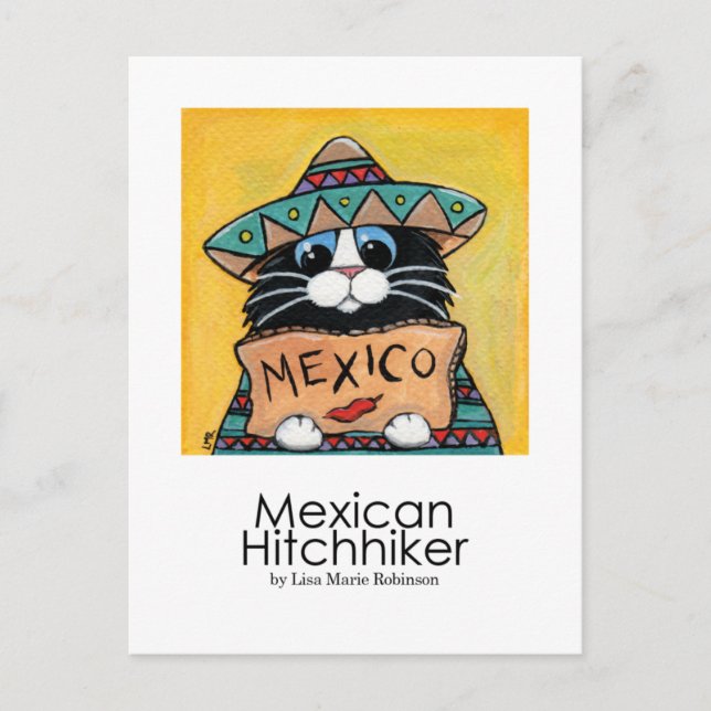 Carte postale mexicaine Hitchhiker Whimsical Cat A (Devant)