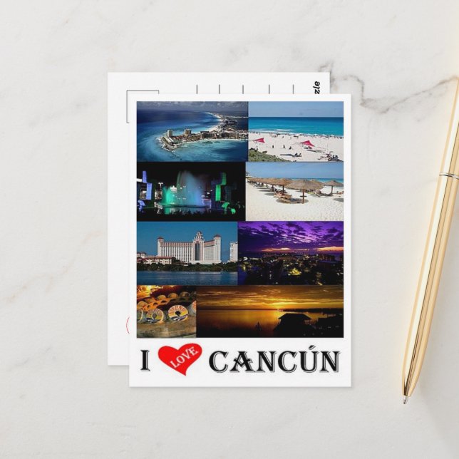Carte Postale Mexico - Cancun Je t'aime - (Devant/Arrière en situation)