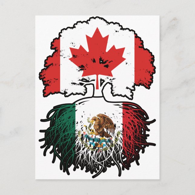 Carte Postale Mexique Mexique Canada drapeau des racines d'arbre (Devant)