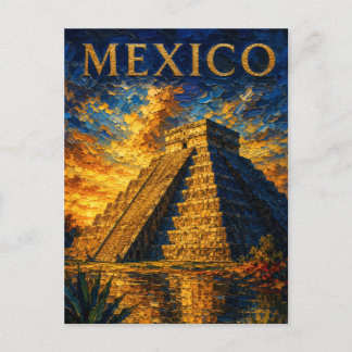Carte Postale Mexique : Souvenir d'art de Chichen Itza au couche
