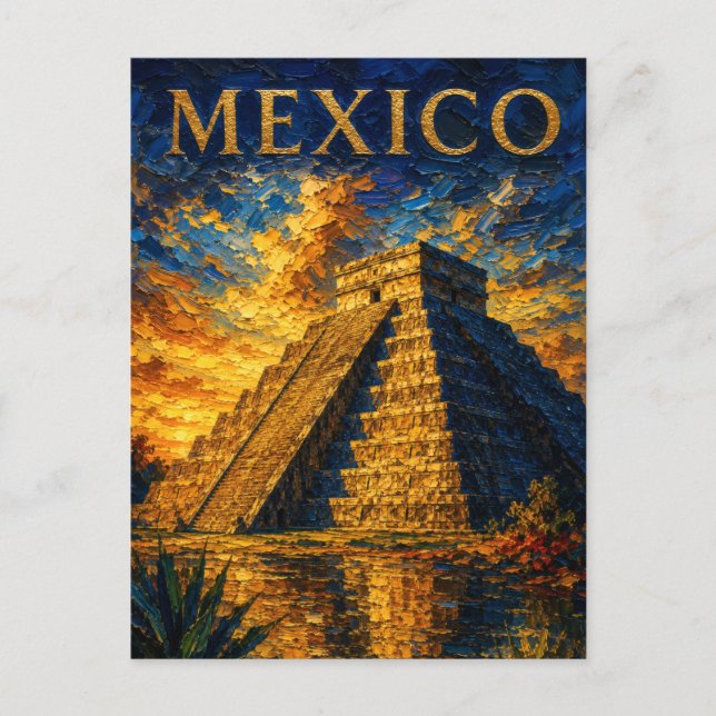 Carte Postale Mexique : Souvenir d'art de Chichen Itza au couche (Devant)
