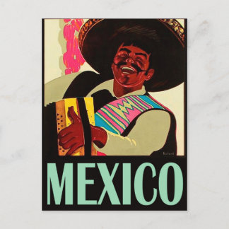 Carte Postale Mexique, un Mexicain joue de l'accordéon, vintage