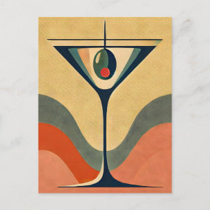 Carte Postale Mi-siècle Moderne "vague de martini à l'olive pime