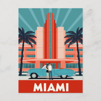 Carte Postale Miami Art Deco South Beach Retro Car