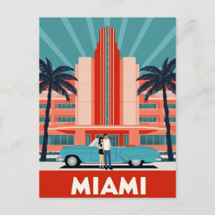 Carte Postale Miami Art Déco South Beach Voiture Rétro