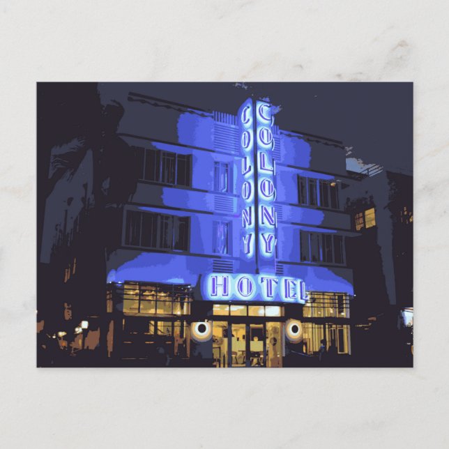 Carte Postale Miami Beach Art Deco Hotel at Night (Devant)