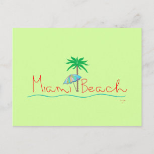 Carte Postale Miami Beach avec Palm et Parapluie
