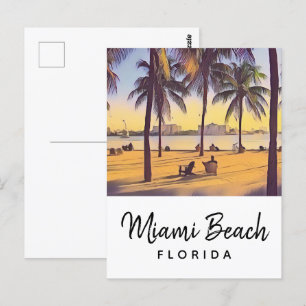 Carte Postale Miami Beach Floride Aquarelle Vintage Art