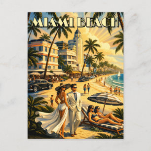 Carte Postale Miami Beach, Floride Art Déco Rétro Couleur Touris