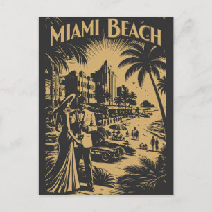 Carte Postale Miami Beach, Floride Art Déco Rétro Voyage Tourism