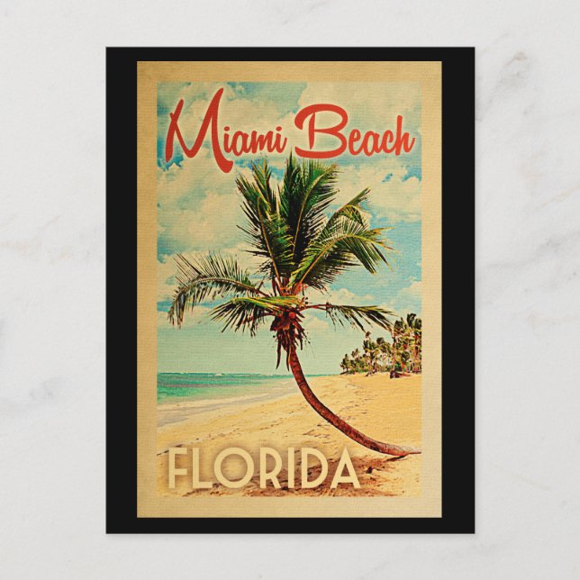 Carte Postale Miami Beach Floride Palm Tree Beach Vintage voyage (Devant)