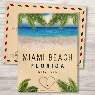 Carte Postale Miami Beach Floride Sand Tropical Palm Feuilles
