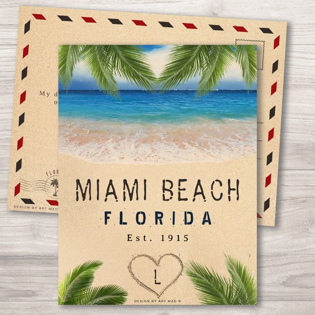 Carte Postale Miami Beach Floride Sand Tropical Palm Feuilles (Créateur téléchargé)