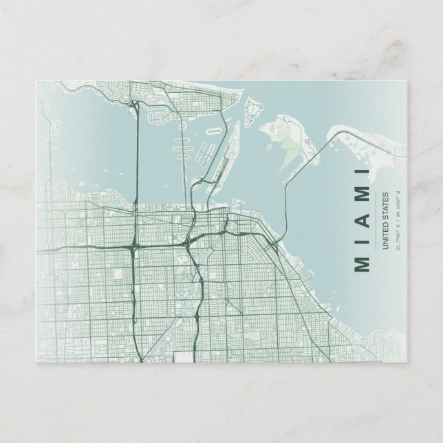 Carte Postale Miami City Map Minimal Postcard (Devant)