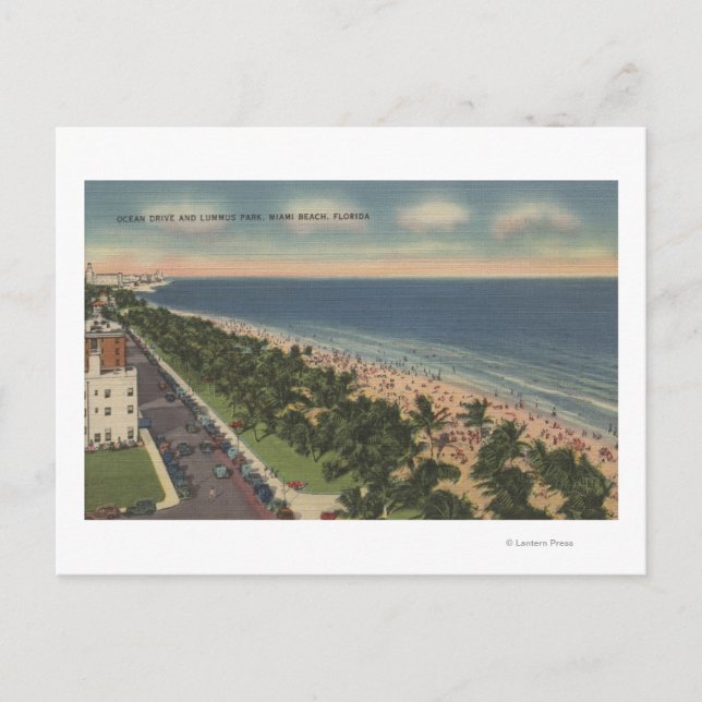 Carte Postale Miami, FL - Ocean Drive et Lummus Park (Devant)