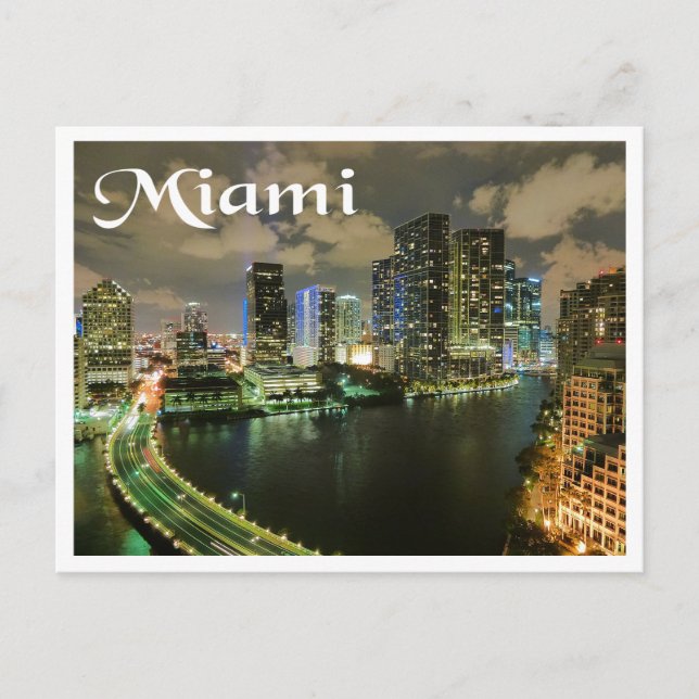 Carte Postale Miami Florida Skyline et Harbour At Night - USA (Devant)