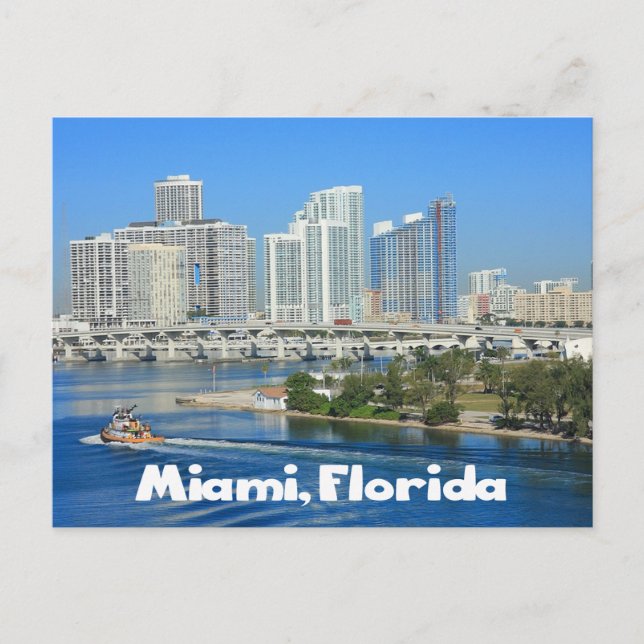 Carte Postale Miami Florida Skyline et Harbour - États-Unis (Devant)