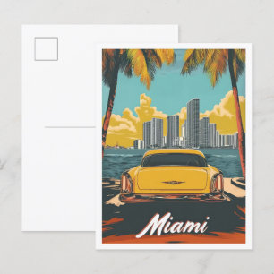 Carte Postale Miami Florida USA Art Vintage voyage Illustration