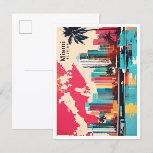 Carte Postale Miami Florida USA Pop Art Voyage Illustration