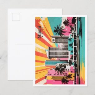 Carte Postale Miami Florida USA Pop Art Voyage Illustration