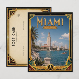 Carte Postale Miami Floride Art Déco Vintage de l'Âge d'Or