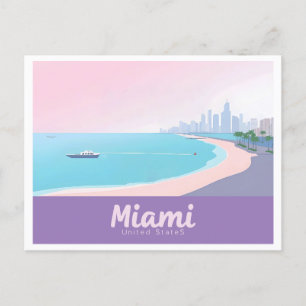 Carte Postale Miami Floride Côte Cityscape Pastel Travel
