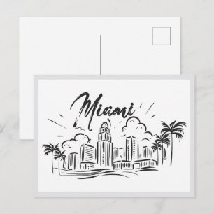 Carte Postale Miami Floride États-Unis dessiné à la main