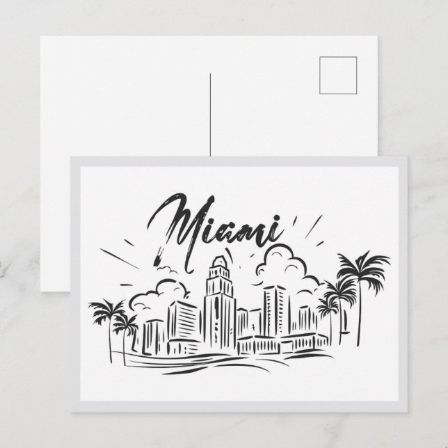 Carte Postale Miami Floride États-Unis dessiné à la main (Devant / Derrière)