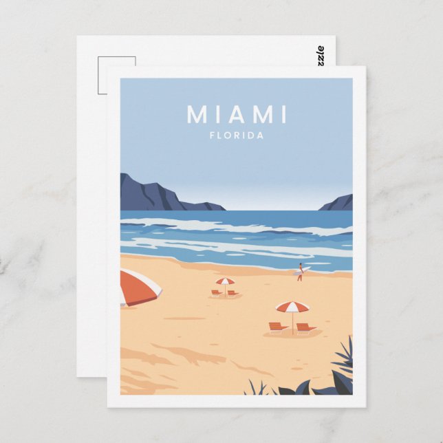Carte Postale Miami Floride USA célèbre Voyage Place Illustratio (Devant / Derrière)
