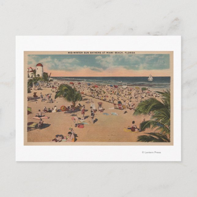 Carte Postale Miami, Floride - Vue des bains de soleil à Miami (Devant)