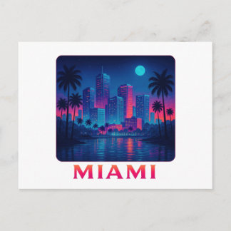 Carte Postale Miami Moonrise - Ligne d'horizon néon