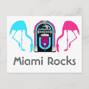 Carte Postale Miami Rocks Funny Flamant rose Retro Jukebox