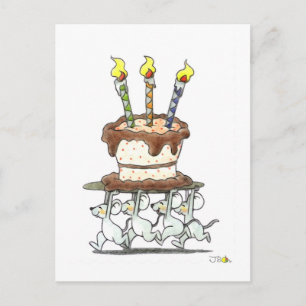 Carte Postale Mice et gâteau amusant Salutation d'anniversaire