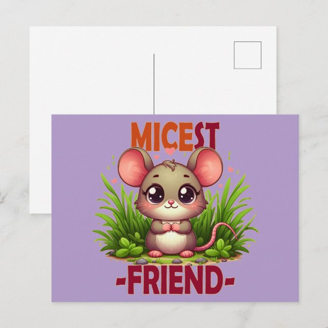 Carte Postale Micest Friend drôle de jeu de mot Cute baby Mouse  (Devant / Derrière)