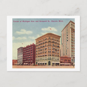 Carte Postale Michigan Ave. & Griswold St, Detroit Vintage