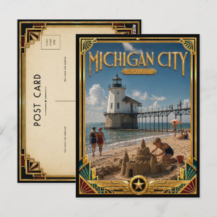 Carte Postale Michigan City Indiana Art Déco Vintage Âge d'Or