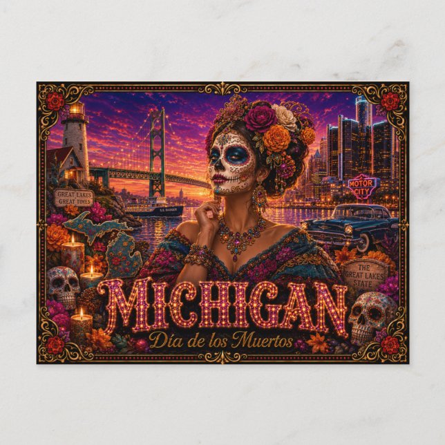 Carte Postale Michigan Día de los Muertos Rétro (Devant)