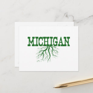 Carte Postale Michigan enraciné avec Green Tree Racines Word Art