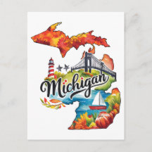 Michigan États-Unis État Forme Aquarelle Vintage
