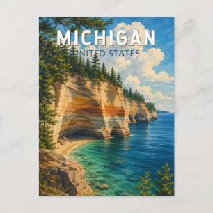 Carte Postale Michigan Illustration Voyage Art Vintage