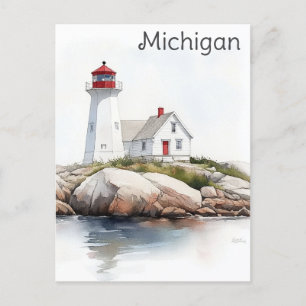 Carte Postale Michigan Phare des Grands Lacs Aquarelle Voyage