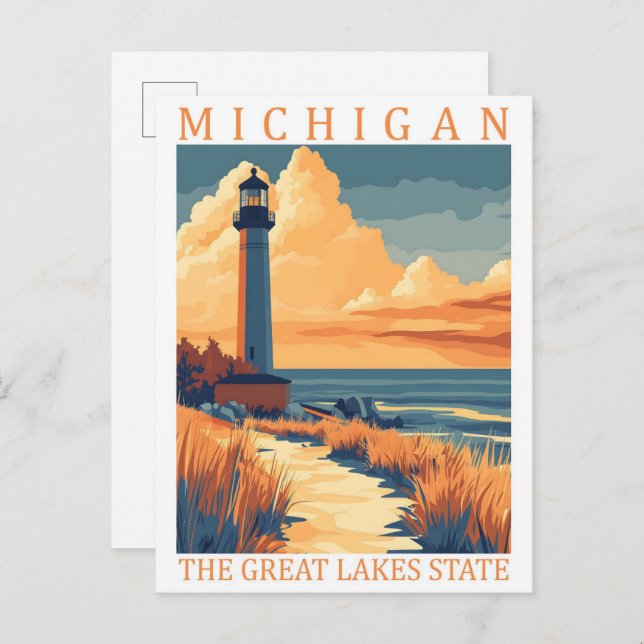 Carte Postale Michigan the Great Lakes State USA Travel Place (Devant / Derrière)