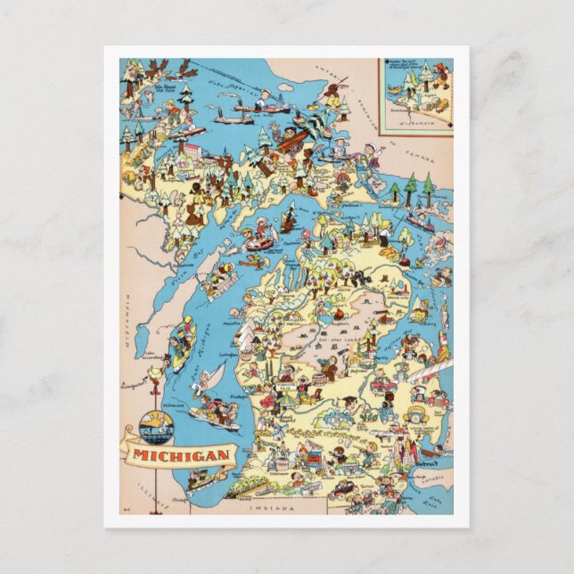 Carte Postale Michigan Vintage Funny Map (Devant)